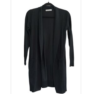 Classic Black Open Long Sleeve With Pockets Cardigan Size M